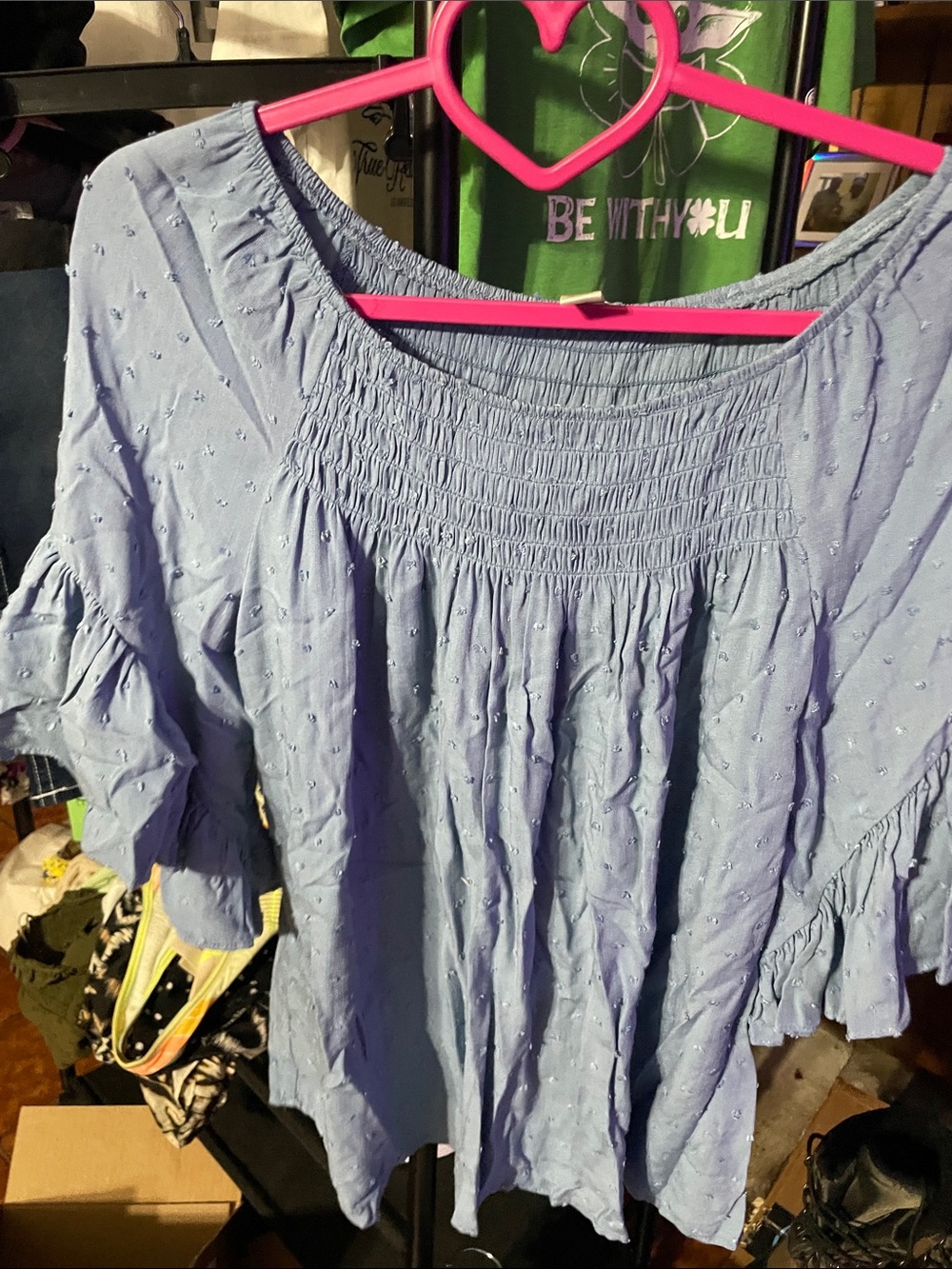 Spense Light Blue Smocked Peasant Blouse
